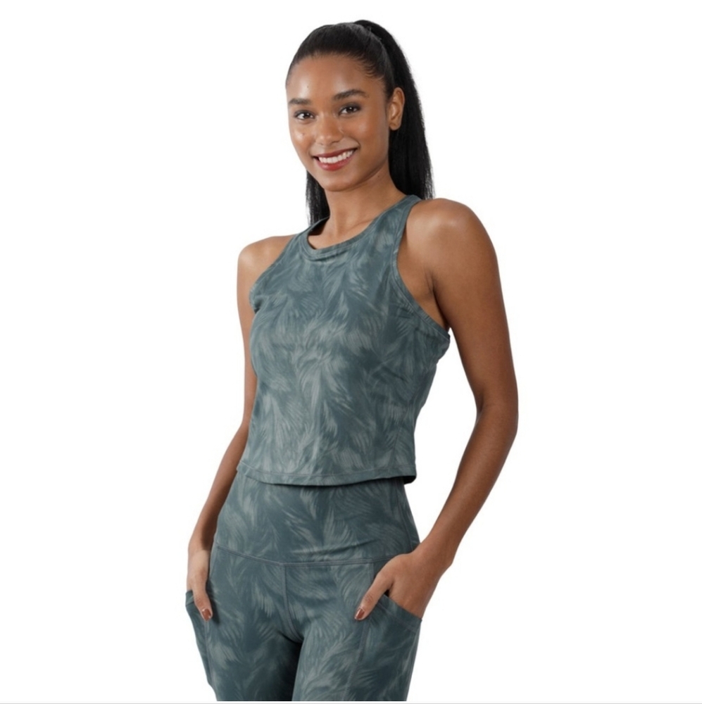 90 Degree Feather Palm Tree Crop Top Tank Color:Sage Size XS